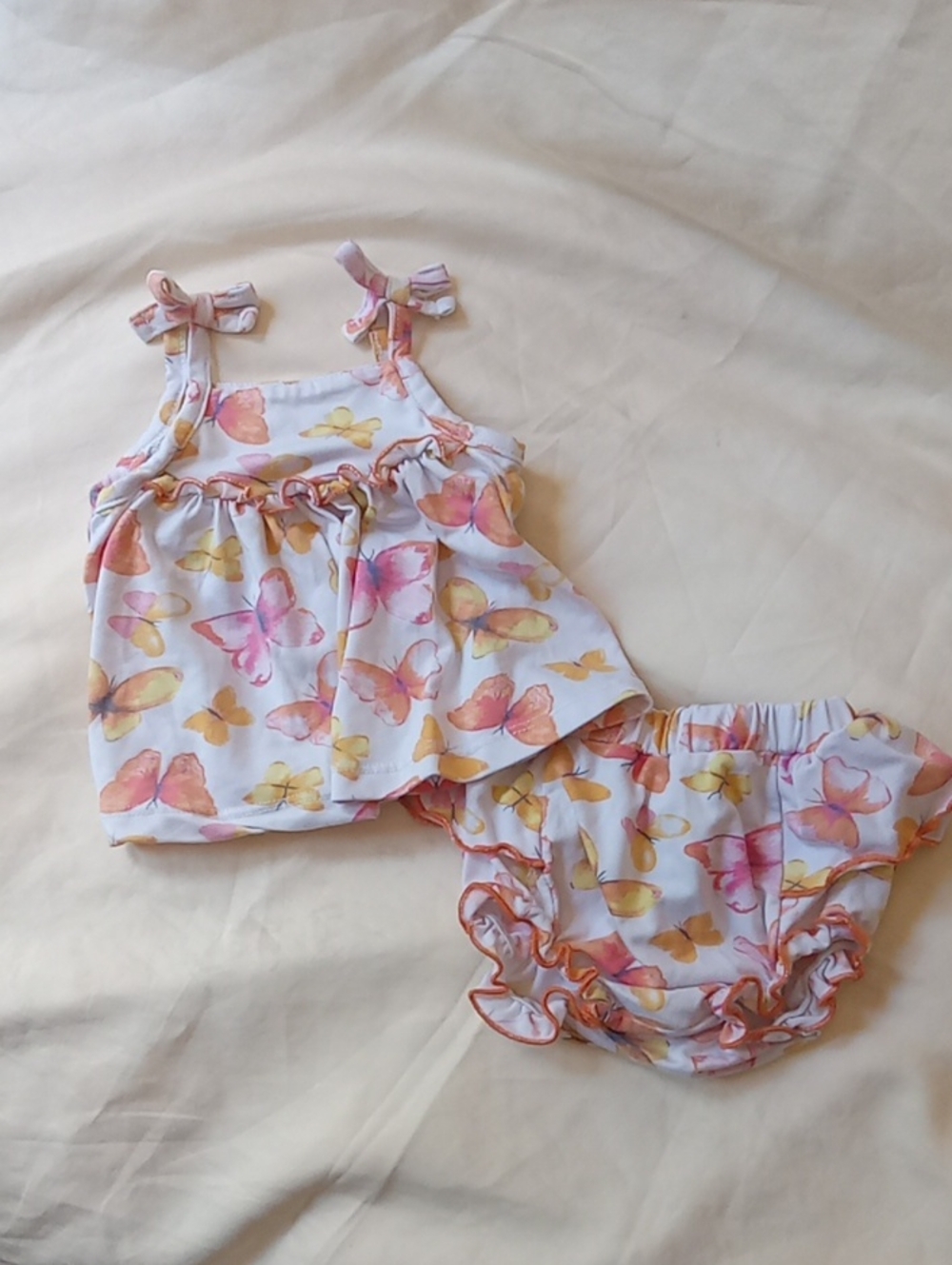 Baby Starters White Tank Top & Bloomer Set with Pink and Yellow Butterflies
